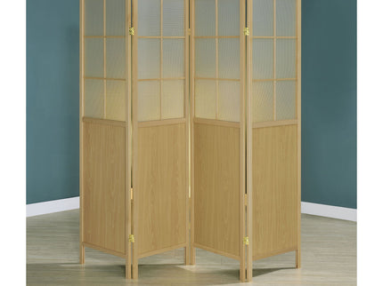 Gabby - 4 Panel Divider Folding Shoji Screen With Windowpane Details - Natural