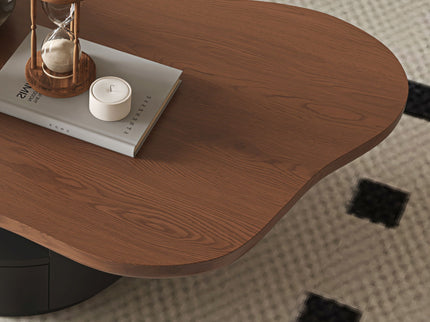 Cloud Coffee Table With 2 Drawers & Multi Layer Storage - Dark Walnut / Matt Black