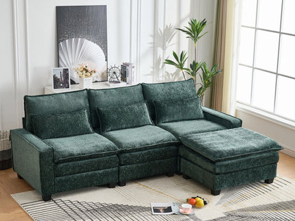 Modern Comfy L Shaped Sectional Sofa With Movable Ottoman