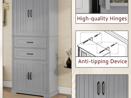 Multi Functional Storage Cabinet With Adjustable Shelves, 2 Drawers, Door Shelves