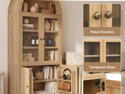 Tall Arched Top Storage Cabinet With 5 Tier Shelves, Soft Close Hinges