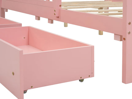 Platform Bed With Guardrails On Both Sides And 2 Storage Drawers