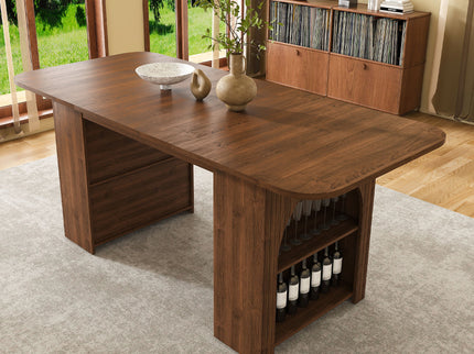 Dining Table With Drawers & Open Storage - Walnut