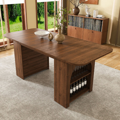 Dining Table With Drawers & Open Storage - Walnut