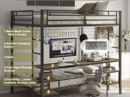 Ethan - Bunk Bed With Desk, Charging Station, Storage Shelves