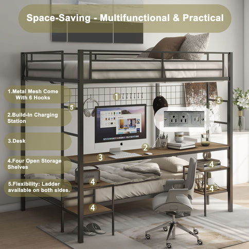 Ethan - Bunk Bed With Desk, Charging Station, Storage Shelves