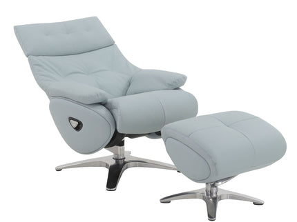 Janella - Top Grain Leather Accent Chair With Swivel & Ottoman - Baby Blue