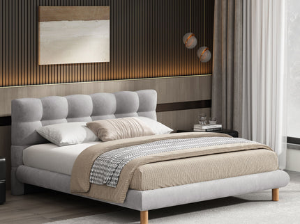 Upholstered Platform Bed Frame With Cookie Shaped Headboard
