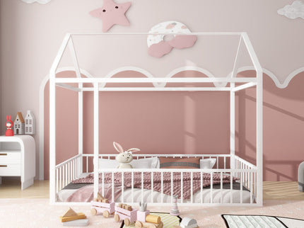 Metal Bed House Bed Frame With Fence