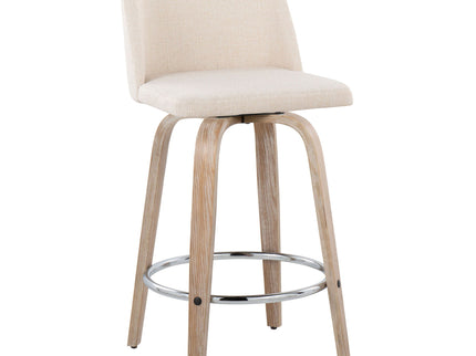 Toriano - Contemporary Fixed Height Counter Stool With Swivel & Round Footrest Modern Design (Set of 2)