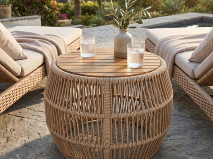 Round Side Table With Rope Frame
