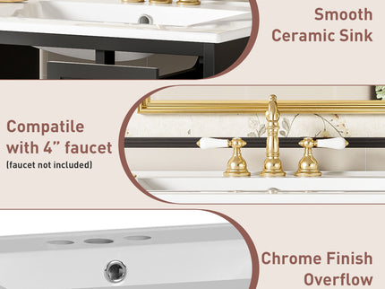 Wall-Mounted Bathroom Vanity Set With Sink, 2 Drawers And Soft-Close Door