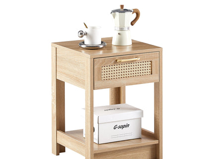 15.75" Rattan End Table With Drawer, Modern Nightstand, Side Table For Living Room, Bedroom