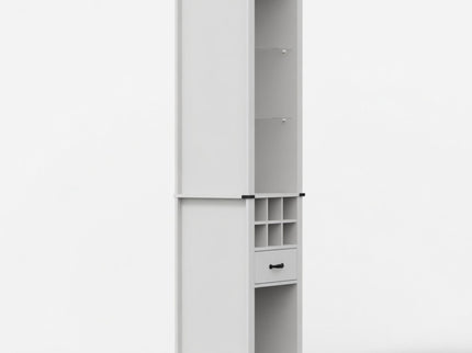 Pantry Cabinet With LED Lights, Wine Rack, Tempered Glass Shelves, And Barn Door Design - White