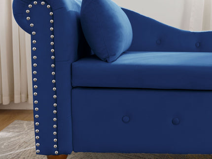 Chaise Lounge Indoor, Lounge Chair For Bedroom With Storage & Pillow, Modern Upholstered Rolled Arm Chase Lounge For Sleeping With Nailhead Trim For Living Room Bedroom Office