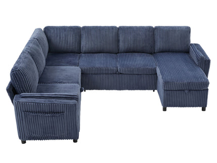 Convertible U-Shaped Sectional Sofa Bed With USB Ports And Storage
