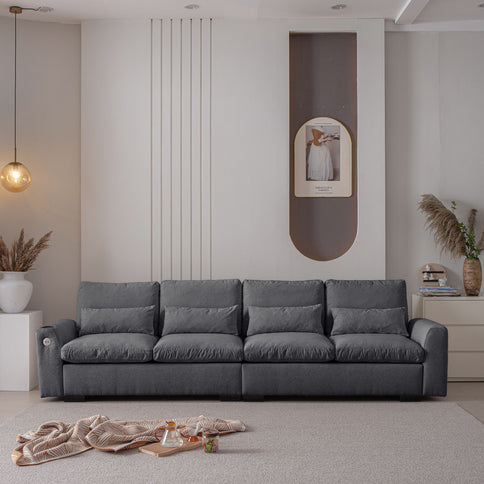 Modern Modular L Shaped Sofa Couch Reversible Ottoman With Storage Removable And Washable Cushions Sofa With USB Ports & Cup Holder For Living Room