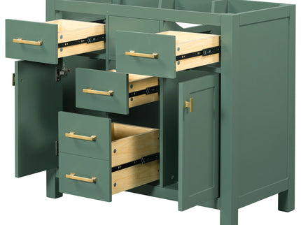 Freestanding Bathroom Vanity With 4 Drawers & 2 Cabinets - Green