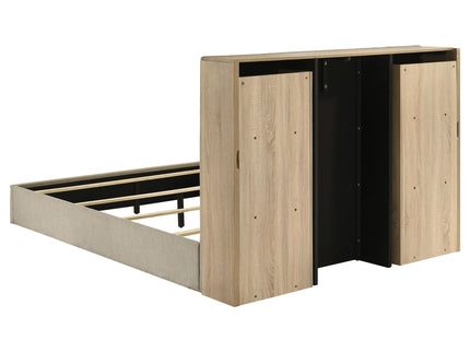 Merritt - Queen Bookcase Storage Bed With Tufted Headboard - Light Oak / Light Tan