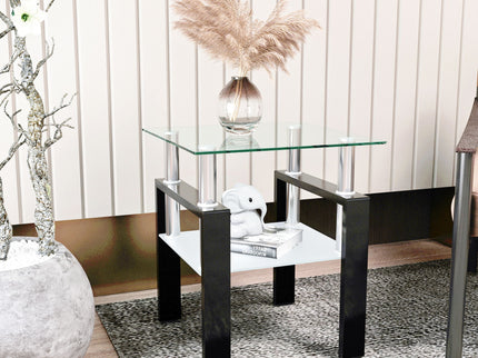 Modern Tempered Glass Tea Table, End Square Table For Living Room