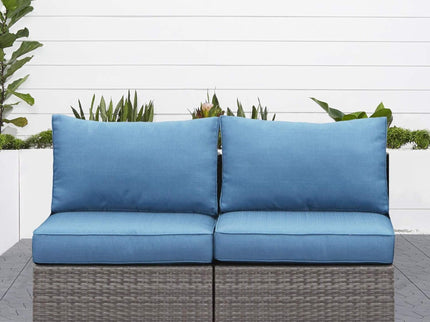 Armless Patio Sofa Set, With UV Resistant Frame And Waterproof Cushions - Blue / Brown