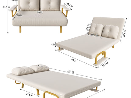 5 In 1 Convertible Sofa Bed For 2 With Adjustable Backrest