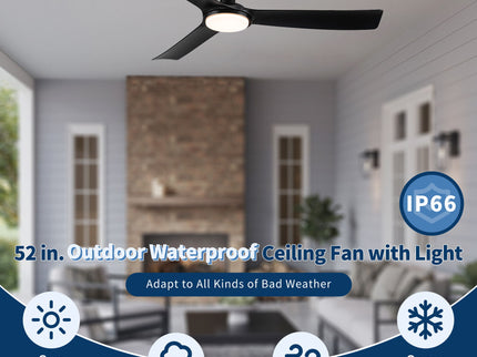 All Weather Outdoor Waterproof Ceiling Fan With Light And Quiet Motor For Patio Porch - Black