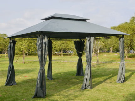 Outsunny - Patio Gazebo, Outdoor Gazebo Canopy Shelter With Curtains, Vented Roof, Steel Frame For Garden, Lawn, Backyard And Deck, - Sage Gray