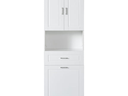 Tall Bathroom Cabinet With Tilt-Out Laundry Basket And Upper Storage