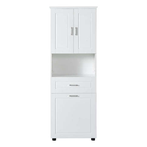 Tall Bathroom Cabinet With Tilt-Out Laundry Basket And Upper Storage