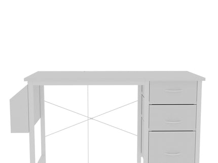 Office Desk With Power Outlet, 3 Drawers And Side Pocket For Office - White
