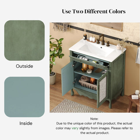 Bathroom Vanity With Rectangle Sink, Tip Out Tray - Antique Blue Green