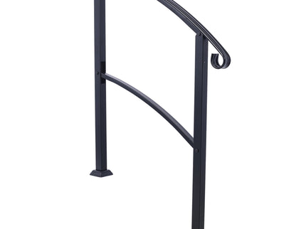 Handrails For Outdoor Steps, Fit 1 Or 3 Steps Outdoor Stair Railing, Flexible Front Porch Hand Rail, Transitional Handrails For Concrete Steps Or Wooden Stairs - Black