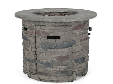 Transitional Outdoor 32" Round Propane Fire Pit Table, Lightweight Concrete Construction - Stone Gray