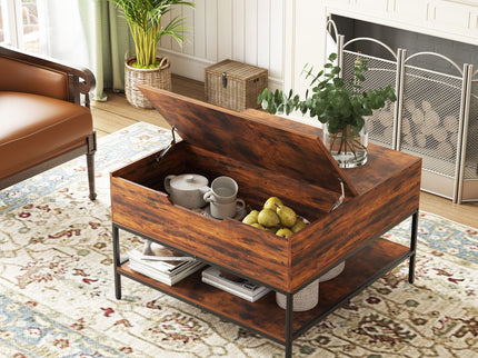Rustic Flip Top Coffee Table With Hidden Storage - Black / Brown