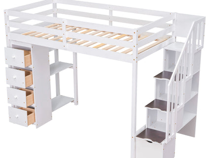 Loft Bed With Storage Drawers And Stairs With Shelves