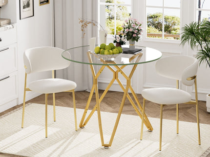 Modern Round Tempered Glass Dining Table With Sturdy Metal Legs For 1 - 4 People - Gold