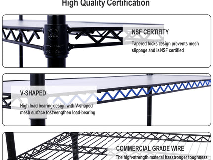 6 Tier 6000Lbs Capacity Nsf Metal Shelf Wire Shelving Unit, Heavy Duty Adjustable Storage Rack With Wheels & Shelf Liners For Commercial Grade Utility Steel Storage Rack