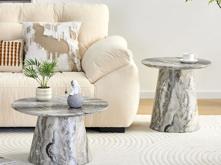 Nested Coffee Table Set, Round Design For Living Room - Gray