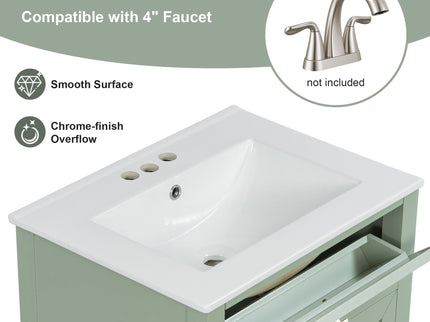 Bathroom Vanity With Sink, 3 Drawers & Cabinet With 2 Tier Door Storage Rack, Soft Close Doors & Drawers