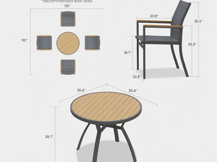 Gray Aluminum Patio Dining Set With Textilene Chairs, 5 Piece All Weather Round Table And 4 Seater For Garden, Deck, Or Porch