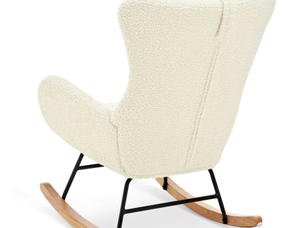 Rocking Chair Nursery, Teddy Upholstered Rocker Glider Chair With High Backrest, Adjustable Headrest & Pocket, Comfy Glider Chair For Nursery, Bedroom, Living Room, Offices, Rubber Wood