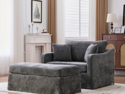 Accent Chair With Ottoman, Includes 2 Bolster Pillows