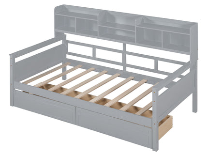 Daybed, Slat Support, With Bedside Shelves And 2 Drawers