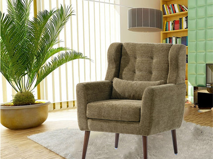 Modern Accent Chair, Arm Chairs For Living Room, Upholstered Mordern Armchair, Comfy Soft Padded Lounge Chair In Small Space, Bedroom, With Pillow, Solid Wood Leg