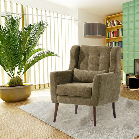 Modern Accent Chair, Arm Chairs For Living Room, Upholstered Mordern Armchair, Comfy Soft Padded Lounge Chair In Small Space, Bedroom, With Pillow, Solid Wood Leg