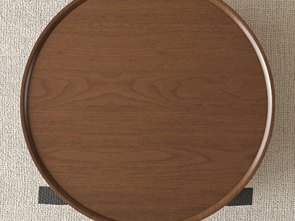 Round Coffee Table With Storage Drawer And Ball Feet - Walnut / Black
