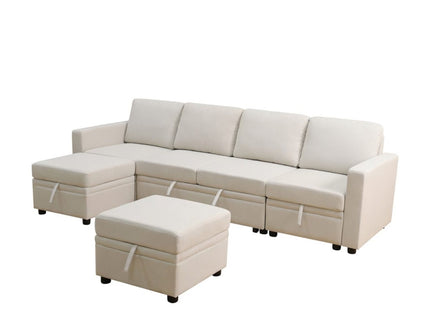 Extra Wide U - Shape Convertible Sleeper Sofa Bed With Dual Storage Ottoman
