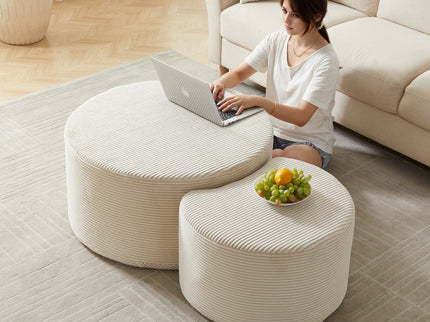 Modern Upholstered Round Coffee Table For Living Room (Set of 2)