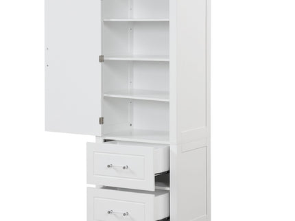 Tall Freestanding Bathroom Storage Cabinet With 2 Drawers And Adjustable Shelf